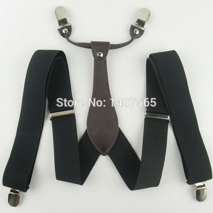 

Wholesale-Free shipping Mens 3.5 cm width Adjustable Clip-on solid black suspenders 4 clip braces1