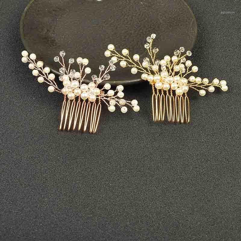 

Gold/Rose Gold Color Pearl Hair Combs Wedding Hair Jewelry Accessories Handmade Head Decoration Crystal Ornament1