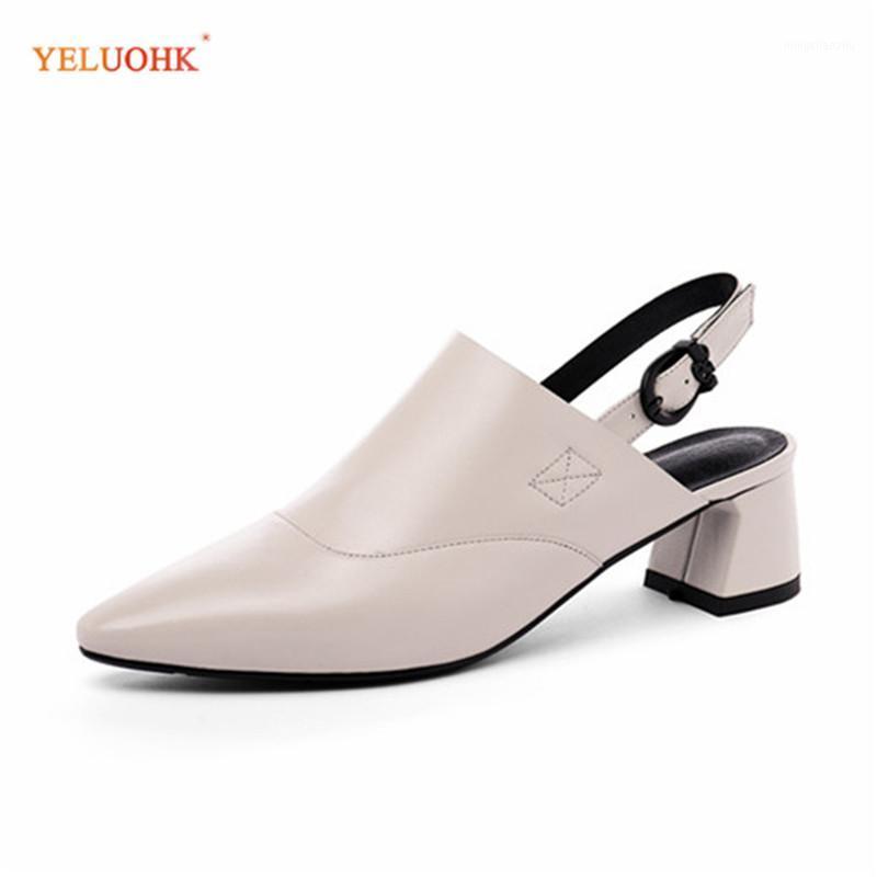 

34-43 Genuine Leather Women Heels Shoes Top Quality Autumn Ladies Med Heels Slingbacks Pumps Ladies Shoes Plus Size 4.5CM Green1, Green women shoes