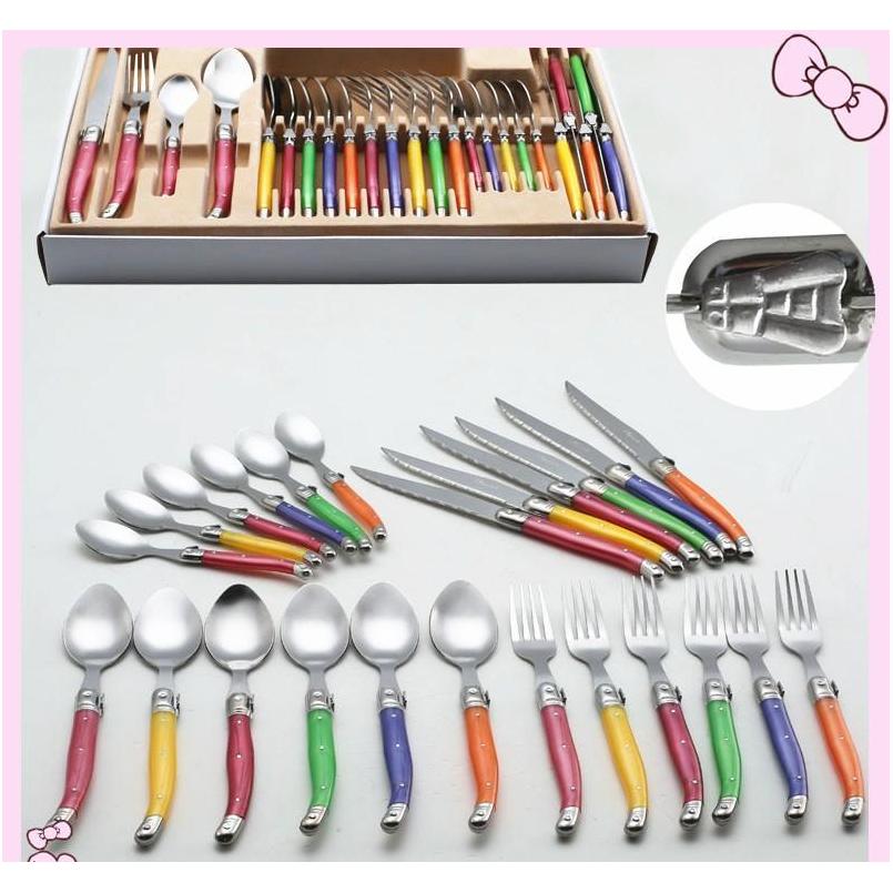 

Ree Shipping France 24Pcs High Quality Laguiole Stainless Steel Dinnerware/Cutlery Set In A Gift Box,Tableware& Flatware Set Akfm9
