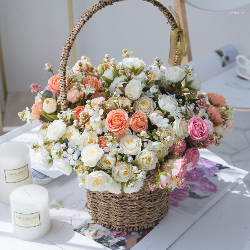 

Artificial Flowers Rose Bridal bouquet Vase for Home Decor Wedding Festival Party Decorative Flowers Wreaths Fake Floristics1, Orange
