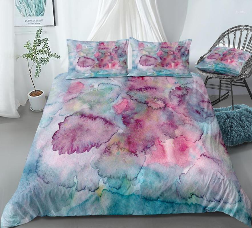 

Oil Painting Bedding Set Pink Blue Duvet Cover Set Pastel Bed Linen Girls Bedclothes Kids Bed Boys Microfiber Home Textiles1