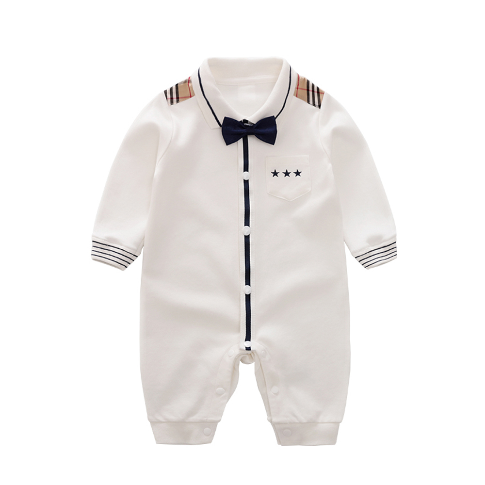 

YiErYing Baby Rompers Infant Jumpsuits Party Bow Tie Gentleman For Boy Romper Cotton Newborn Baby Clothes LJ201023, Navy blue