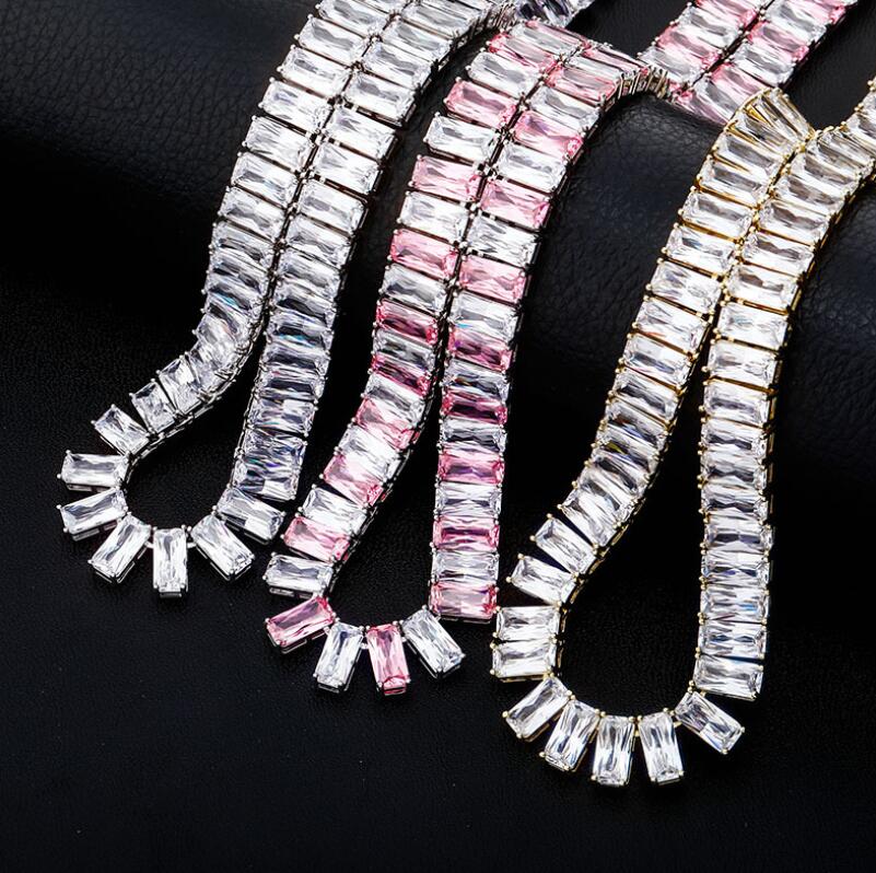 

Iced Out Bling Zircon 1 Row Tennis Chain Necklace Men Hip hop Jewelry Gold Silver Bicolor Necklace