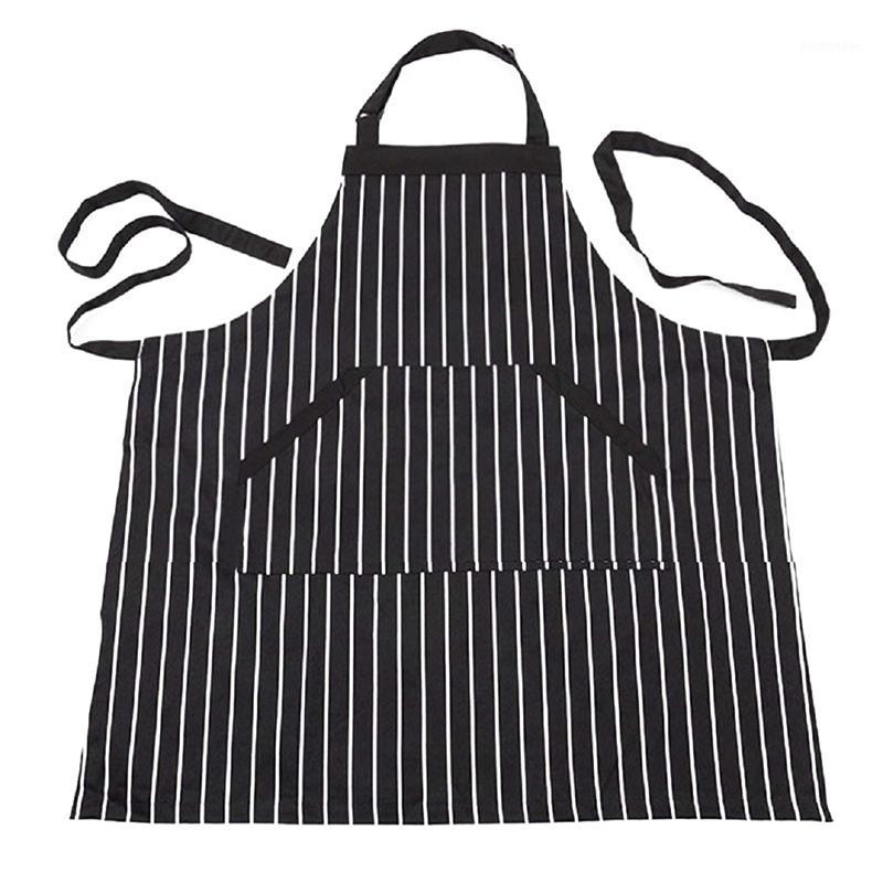 

Adjustable Black Stripe Bib Apron With 2 Pockets Cook Tool (Black)1