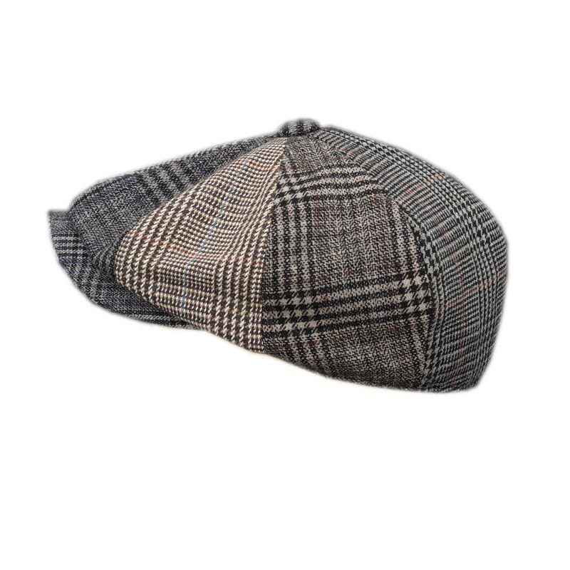 

New Plaid Newsboy Caps Men Wool Splice Houndstooth Flat Cap Autumn Winter Woman Painter Octagonal Hats BLM118, Brown