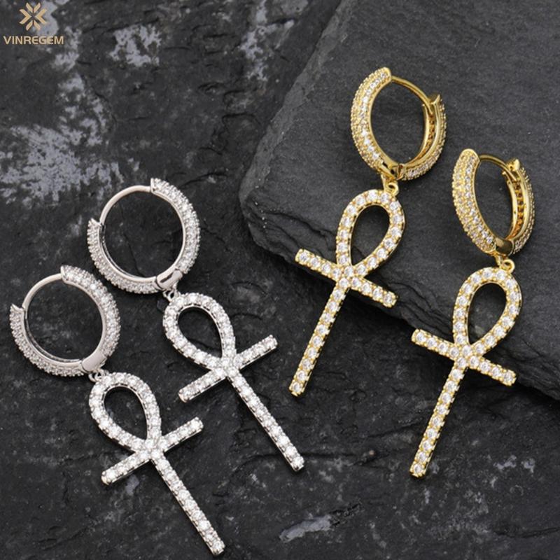 

Dangle & Chandelier Vinregem Hip Hop Rock 925 Sterling Silver Created Moissanite Gemstone Personlity Cross Earrings Fine Jewelry Wholesale