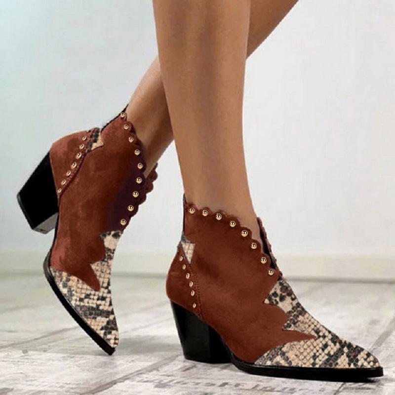 

Women Wedge Heel Boots Python Pattern Women Boots Faux Leather Cowboy Ankle For Pointed Toe Western Cowgirl