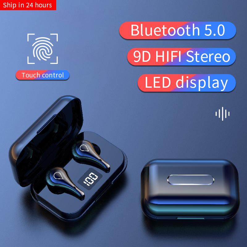 

New 2020 TWS Bluetooth Earphones Wireless Headphones Bluetooth 5.0 Sports Waterproof Earbuds Headset With Microphone LED Display, Black