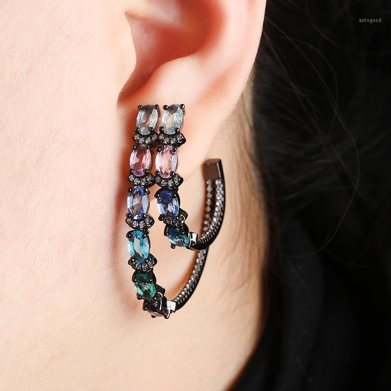 

Stud Funmode European Style Baguette Cubic Zirconia Earrings For Women Bridal Party Jewelry Black Gun Plated Earring FE241