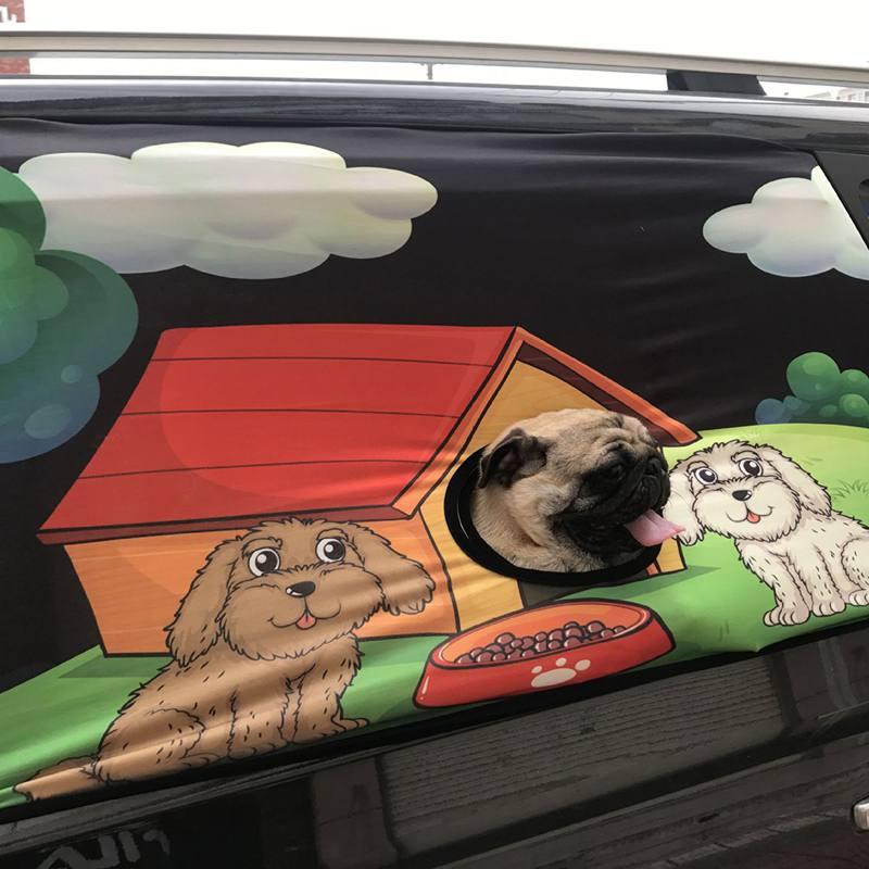 

Pet Car Cartoon Printing Elastic Safety Guardrail Window Shielded Guardrail for Dog Cats with Small Hole Puppy Car Visor Covers