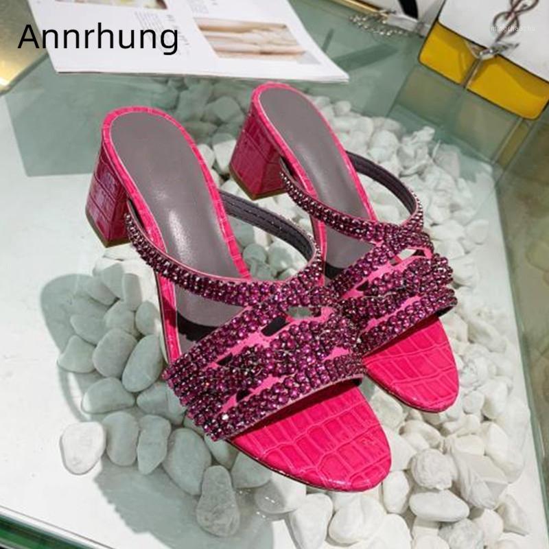 

Exotic Jeweled Narrow Band Banquet Shoes Woman Stone Grain Genuine Leather Cut Outs Rhinestone Slim Slippers Women1, Rose