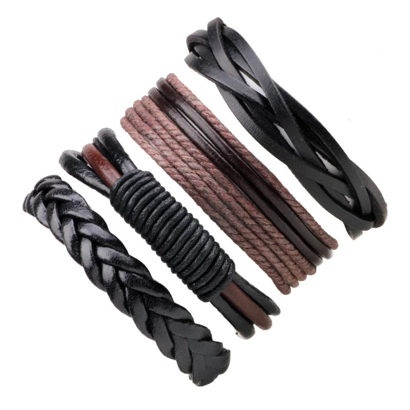 

BLUESTAR Punk Leather Bracelet knot set Cowhide Multilayer Wrap Fashion Jewelry bangle Leather Armband bracelet for men