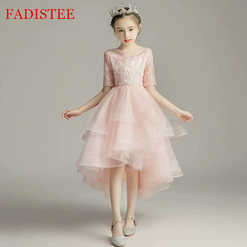 

FADISTEE Lace Tulle Girl dress Flower Girl Dresses lace Baby Girl Infant Dress Kids Formal Wear girls dress Light Pink High Low, Same as image