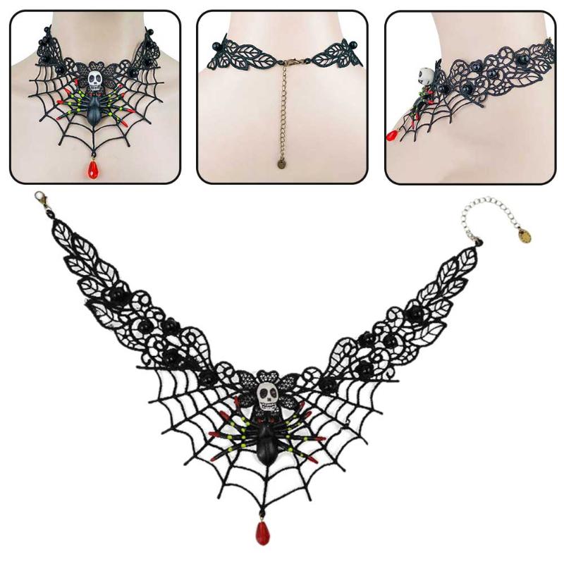 

Spider Web Event Halloween Decor Vintage Fashion Jewelry Party Gothic Alloy Women Necklace Chokers Gift Skull Festival Holiday