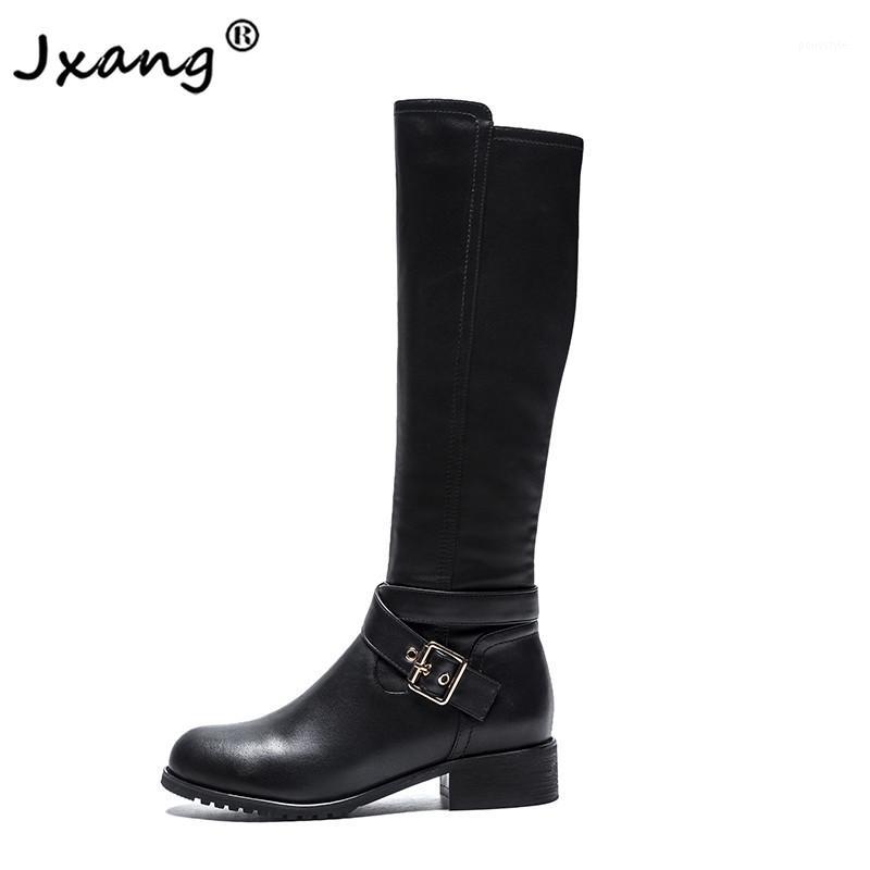 

JXANG 2020 New fashion boots for women new elegant square black shoes woman high heel solid vintage boots women ladies shoes1, Black plush