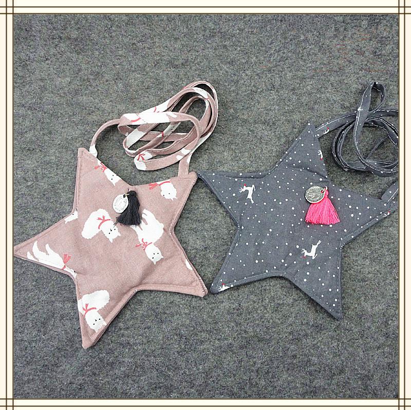 

Pentagram fabric styling children's bag tassel bag versatile messenger shoulder purse, Blue