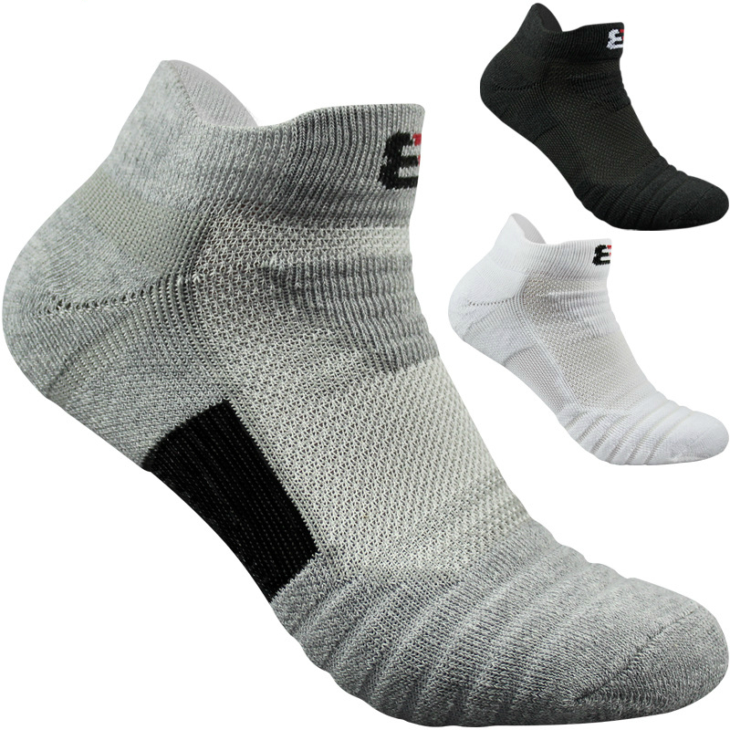 

Men's Elite Outdoor Sports Professional Men Running Basketball Cycling Socks Compression Cotton Towel Non-slip Sock, 1pair white low