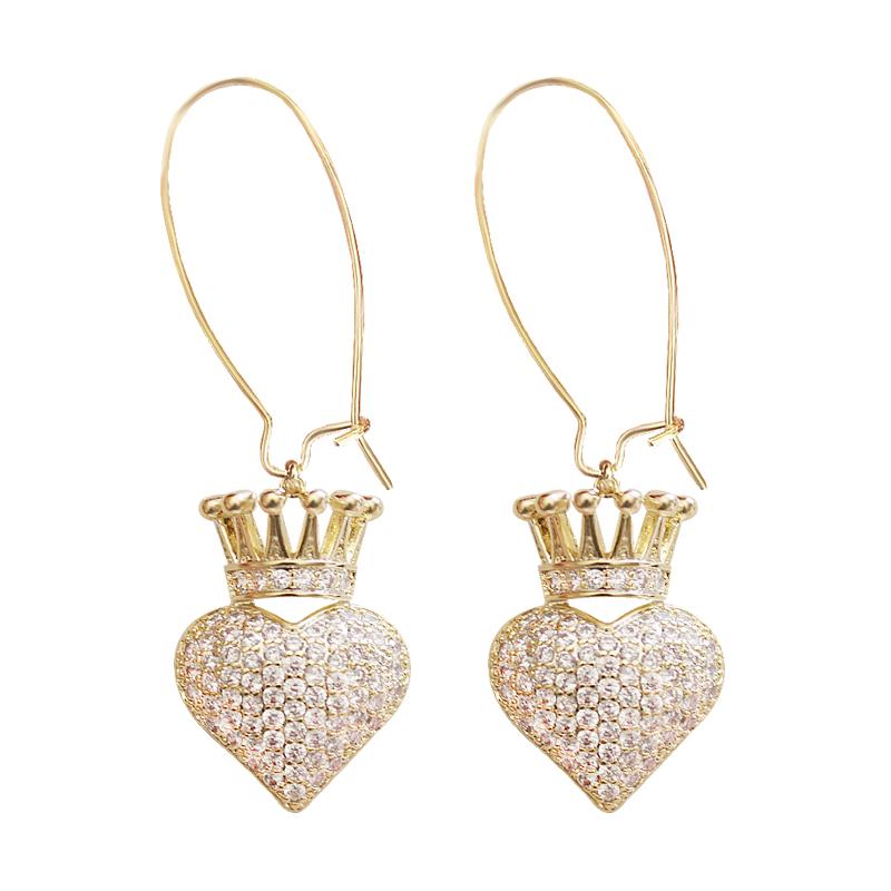 

Cute Heart Shape Crown Earrings Luxury Lady`s Zirconia Paved Drop Earrings Fashion Women Wedding Jewelry Xmas Gifts XIUMEIYIZU