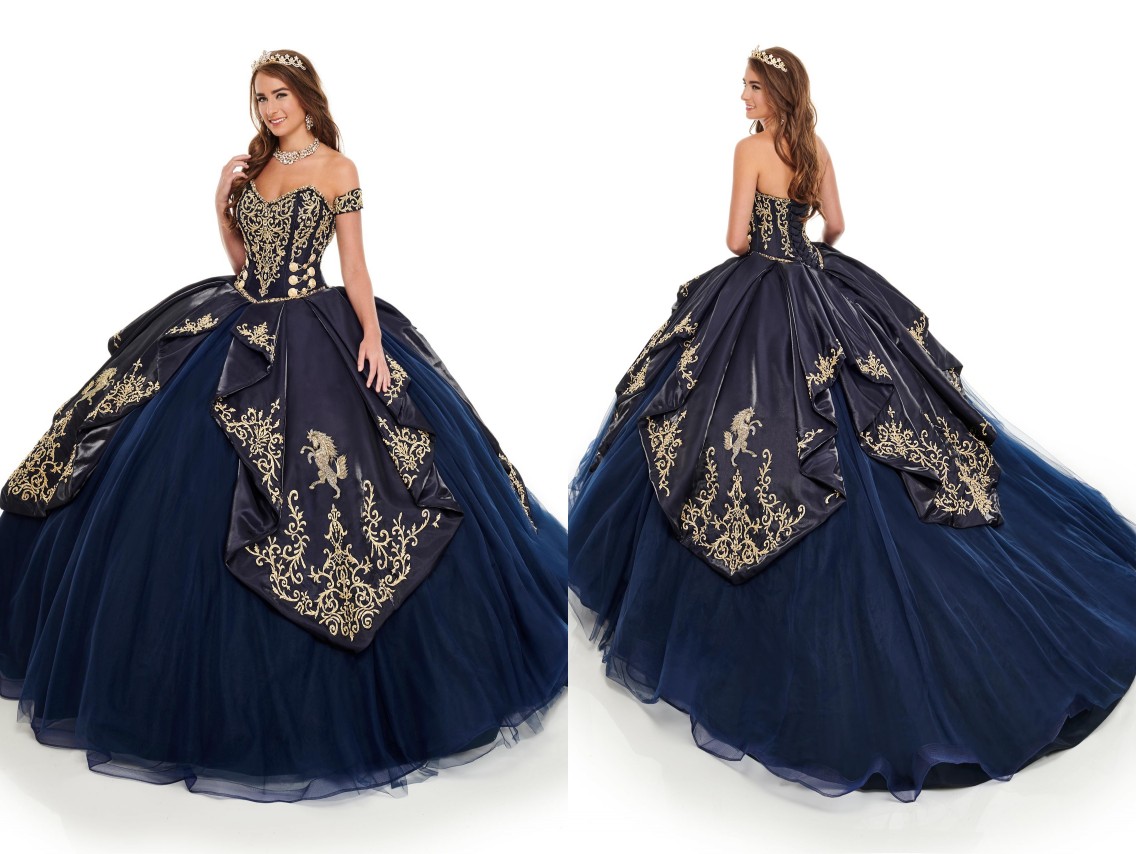 

2021 Fashion Gold Embroidery Navy Quinceanera Prom dresses Ball Gown Detachable Sleeves Sweet 15 Cheap Party Formal Dress Evening Gowns, Orange