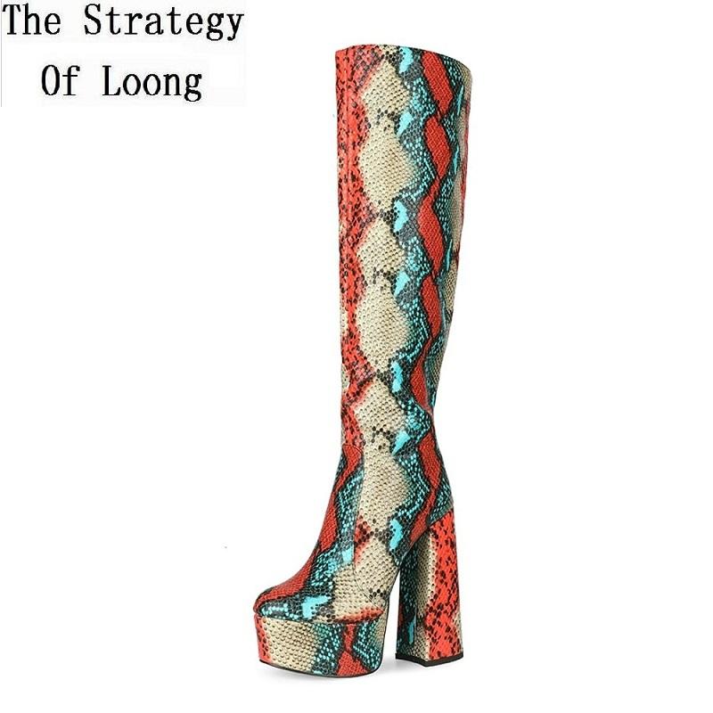 

Winter New Fashion Mixed Colors Super High Heels Platform Plush Plus Size 44 45 Women Long Boots Ladies Knee-High Botas 2001014