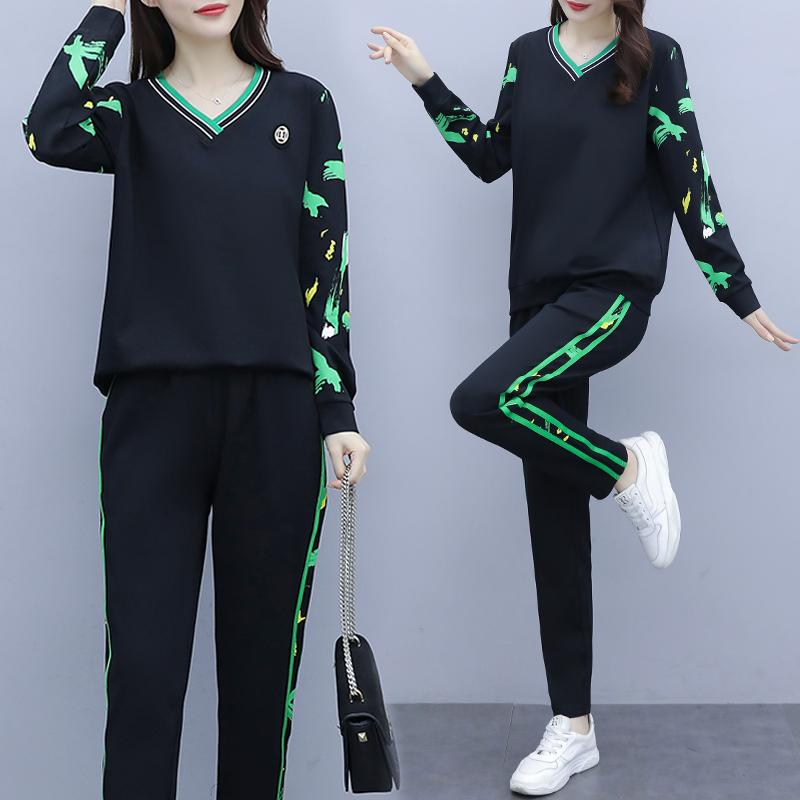 

Casual 2 Piece Sets Womens Outfits Sportswear Two Piece Set Top And Pants Print Womens Tracksuit Survetement Femme Matching Sets, Black