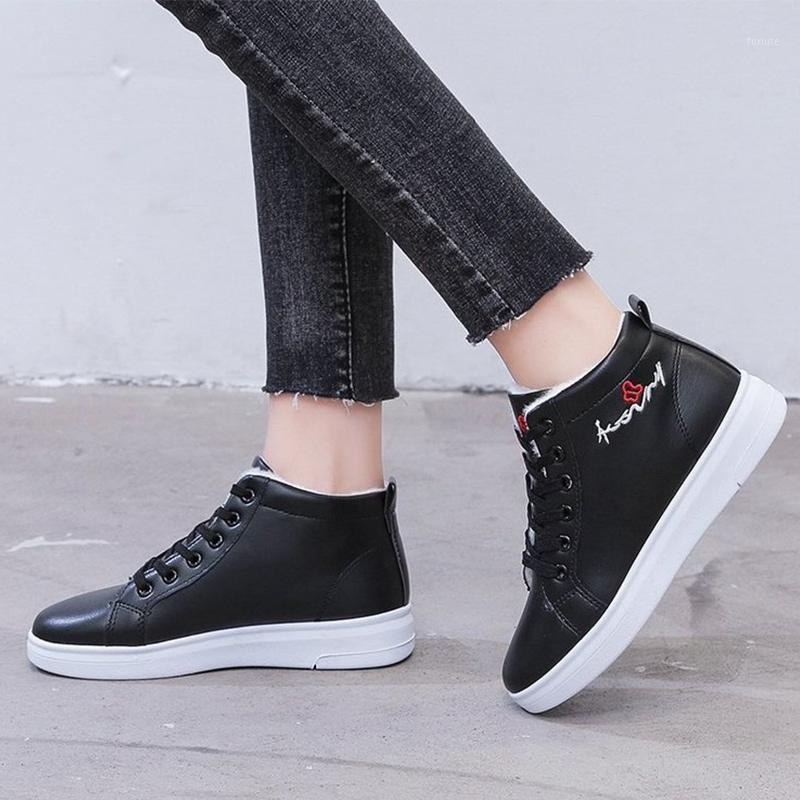 

Women Ankle Boots Lace Up Ladies Shoes Pu Leather Female Platform Shoes Cute Cartoon Woman Faux Short Plush Inside Boots Winter1, Black