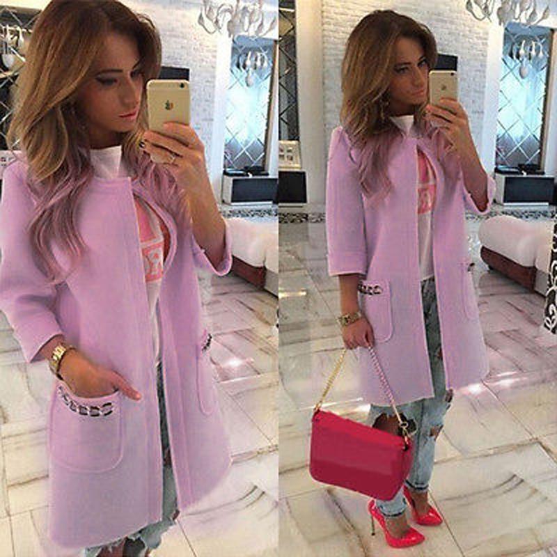 

New Autumn Women Long Trench Coats Plus Size Solid Windbreaker Daily Fashion Baseball Casual Outwear, Blue