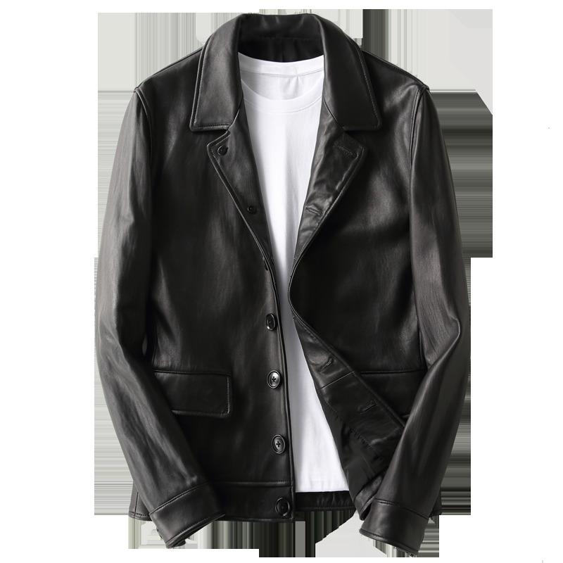 

2020 Spring Autumn Genuine Leather Jacket Men Sheepskin Coat Blazer Leather Jackets Chaqueta Cuero Hombre KFS19M018 KJ2167, Black