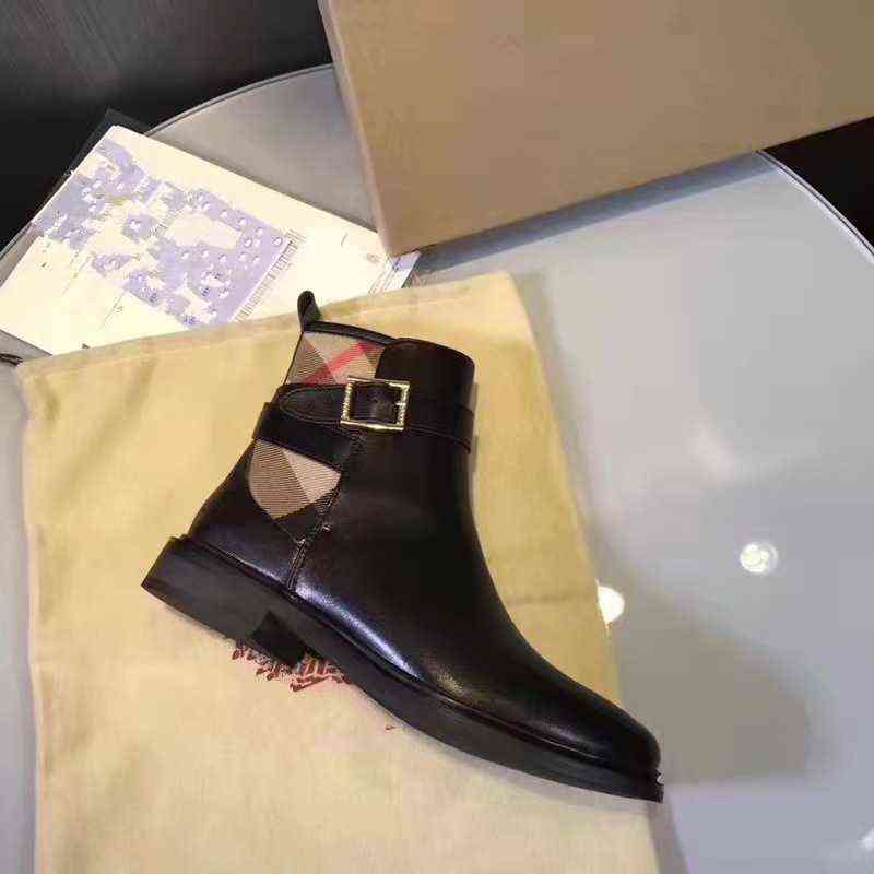 

Martin boots 2022 autumn winter new buckle belt autumn single Plaid British style Chelsea bshoes women, Black