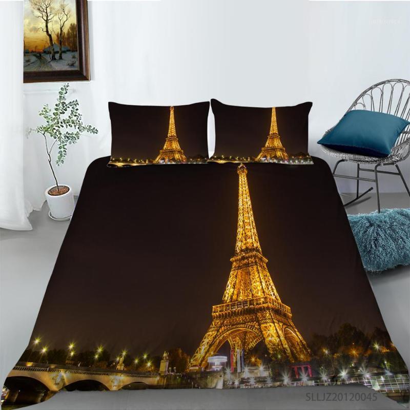 

3d Paris Eiffell Tower Scenery Printed Bedding Sets Single  Full Queen King Size Quilt/Duvet Cover 2/3pcs1