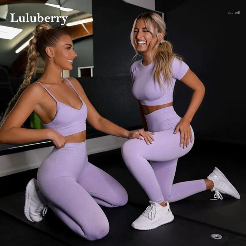 

4PCS Seamles Sport Set Women Purple Two 2 Piece Crop Top T-shirt Bra Legging Sportsuit Workout Outfit Fitness Wear Yoga Gym Sets1, Thin purple top