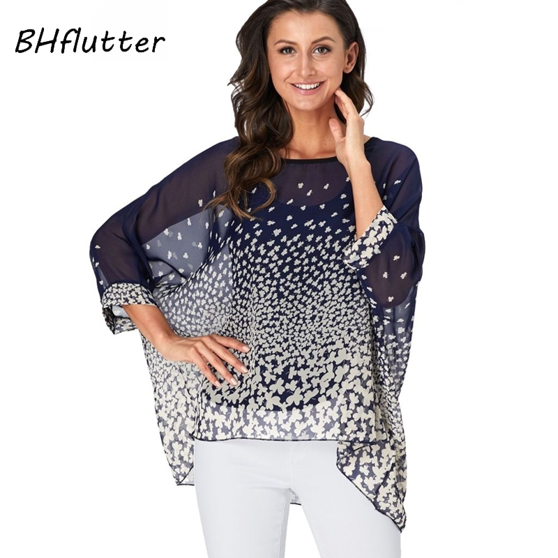 

BHflutter 4XL 5XL  Plus Size Blouse Women Chic Floral Print Chiffon Blouses Shirts Sexy Off Shoulder Summer Tops Tunic 201201, Picture color