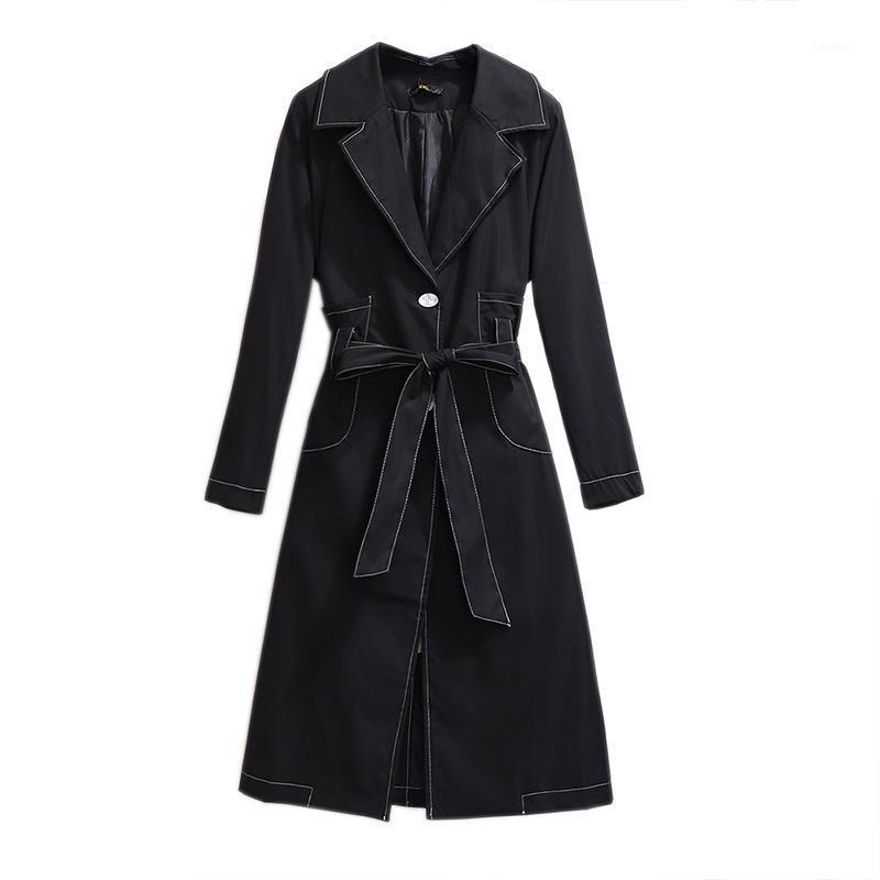 

Trench Coat for Women Spring and Autumn Wear Plus Size Women's Clothes 2020 New Bow Decoration Long Windbreaker1, Black coat