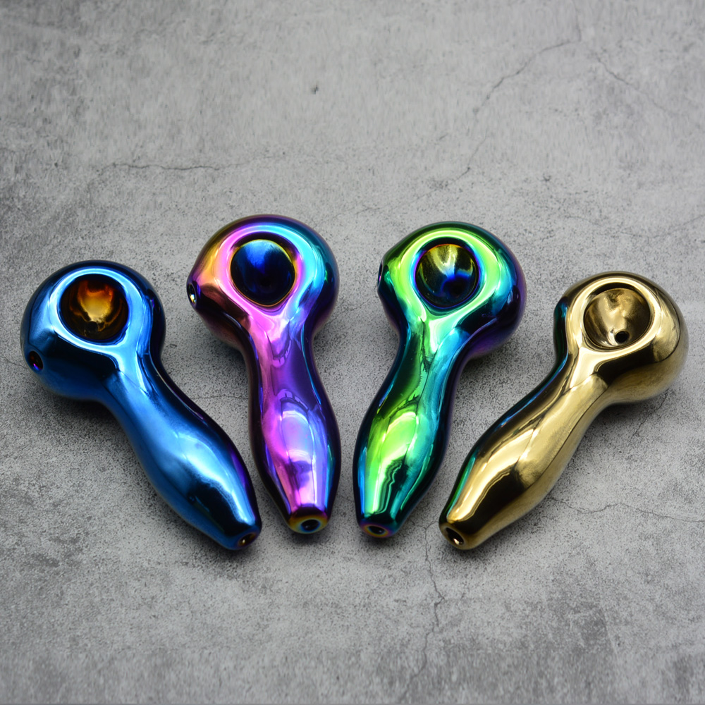 

4.3" Rainbow Electroplated Glass Pipe Bowl Tobacco Spoon Hand Pipes Oil Burner Dry Herb Bubbler Smoking Filter