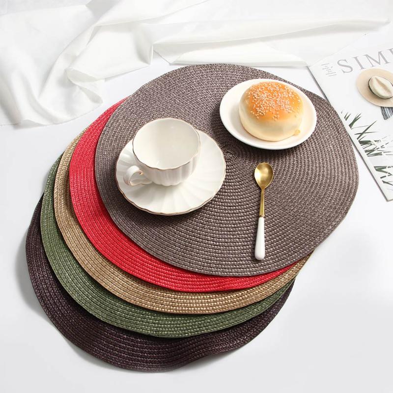 

Round Weave Placemat Table Mats Simple Style Dining Napkin Pads Non-Slip Heat Resistant Cushion Kitchen Party Decor 1Pc