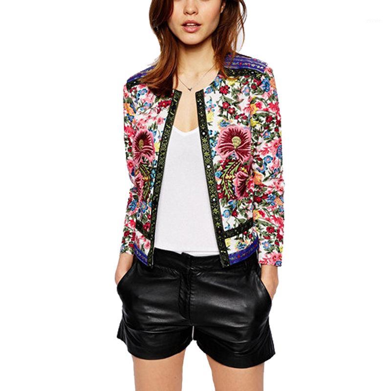 

Women's Jackets Wholesale- 2021 Spring Jacket Women Floral Print Embroidered Short Vintage Long Sleeve Open Stitch Coats Female Jaqueta Femi, Multi