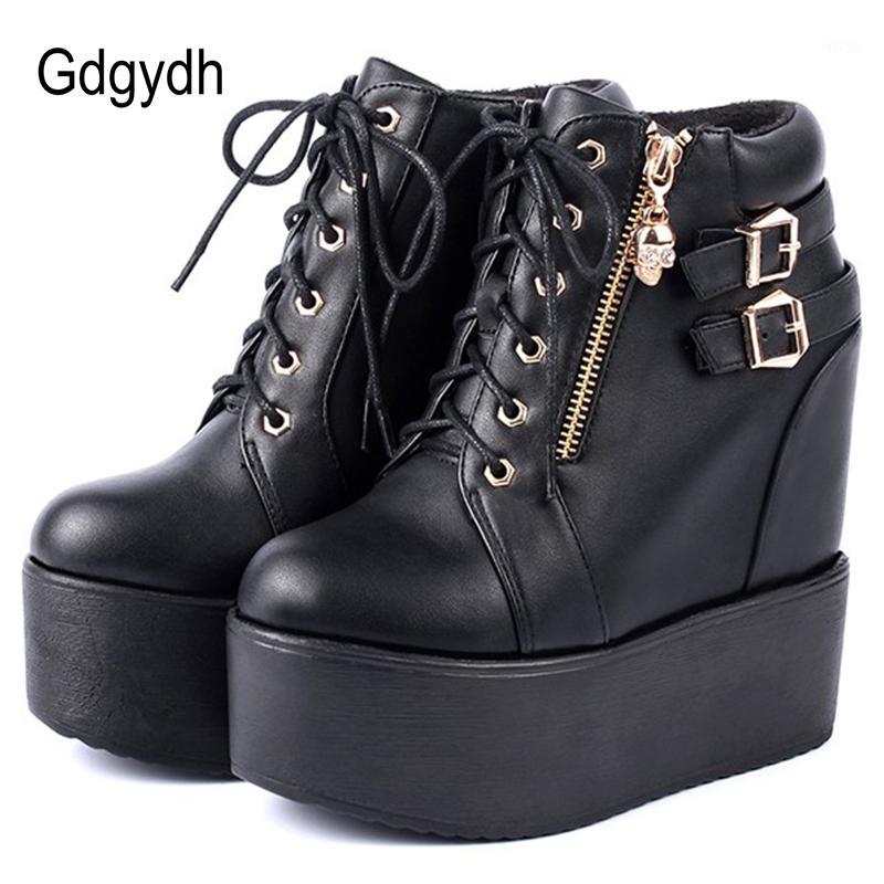 

Gdgydh 2020 New Skull Lace-up Women Ankle Boots Round Toe Platform Black And White Female Short Boots Zipper Gothic Ladies Shoes1, White shoes