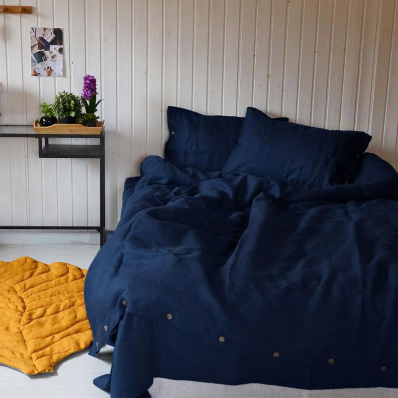 

4pcs Pure Linen Duvet Cover Set 100% Frence Natural Flax King Size Bedding Set Washed Quilt Cover With Coconut Button Closure, Color 3