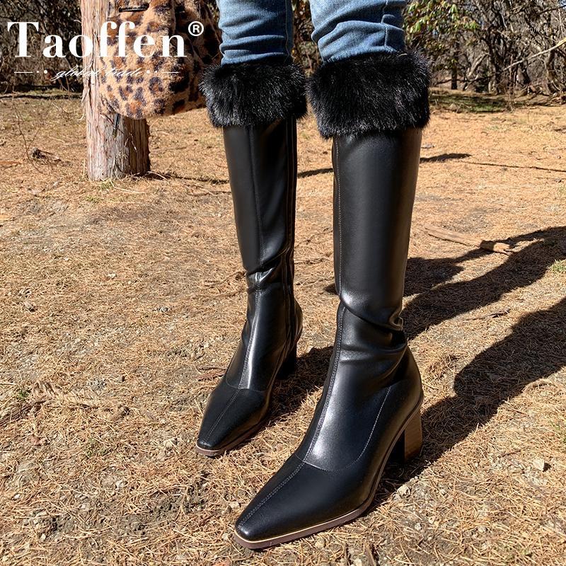 

Taoffen Women Knee Boots Winter Warm Shoes Women High Heel Fashion Party Boots Zipper Footwear Size 33-431, Black