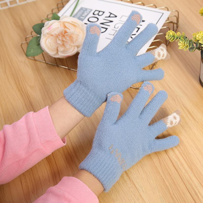 

Five Fingers Gloves Korean Version Of Mink Wool Ladies Touch Screen Warm Five-finger Knitted Women Hand For