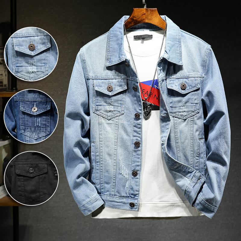 

HOO 2020 men new denim jacket teenagers light blue denim jacket, Black