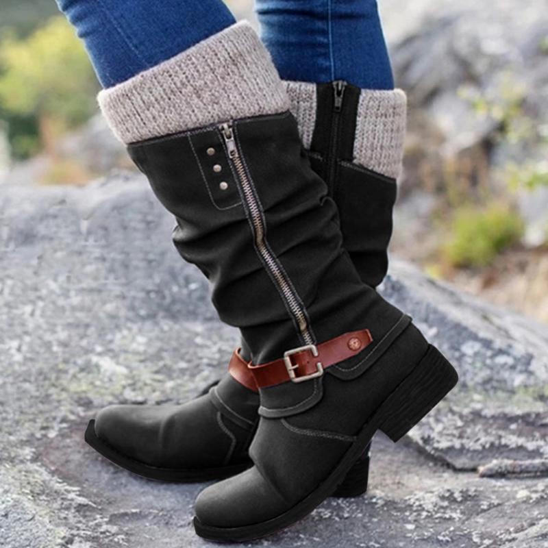 

Large Size High Boots Shoes Fashion Women Boots Roman zipper Winter Warm Snow Women Mixed Colors Flat Heels #0820, Bk