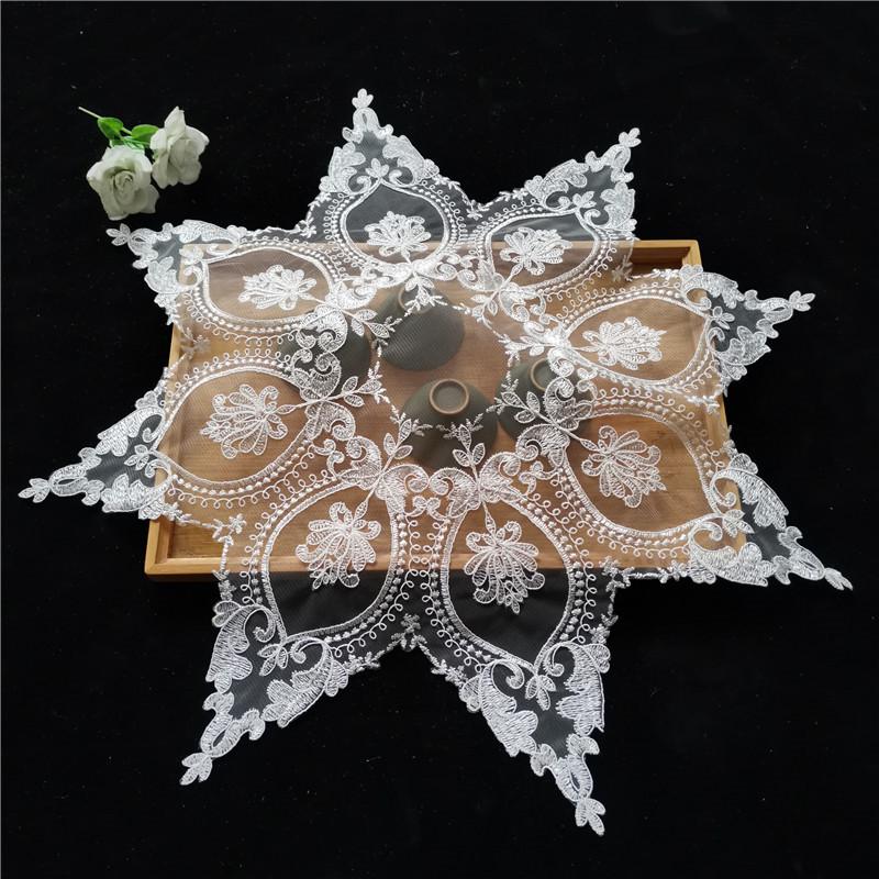 

60CM Embroidery lace poly white hook tassel tablecloth table cloth dinner hand sewing square bead mat table runner cover FG1315, 21 gold thread