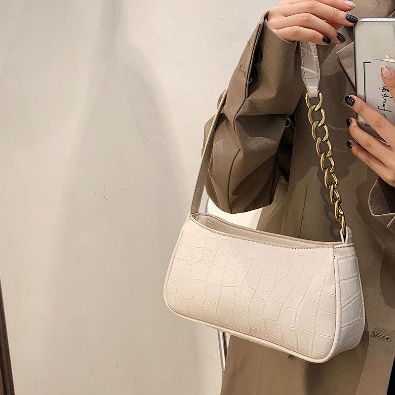 

2021 Spring New Trendy Fashion Ladies Texture One-shoulder Underarm Bag High-quality Simple Hand-carried Small Square Bag Female, Brown