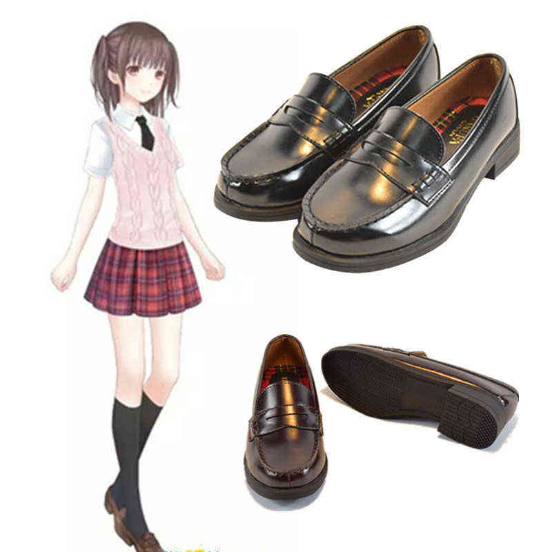 

Japanese student shoes women's shoes travel uniform shoes JK and high heels PU leather casual, Black