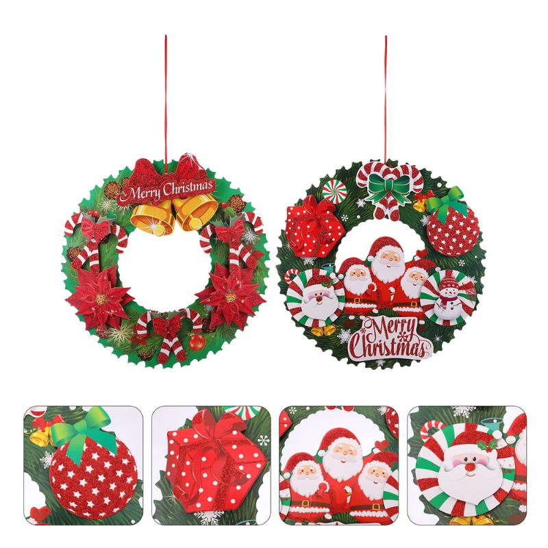 

2Pcs Paper Wreath Decorative Wreath Christmas Hanging Paper Door Christmas Door for Window Wall, Assorted color