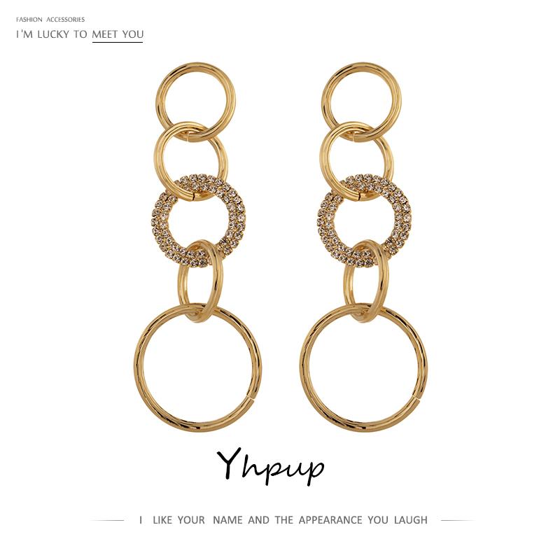 

Dangle & Chandelier Yhpup Temperament Round Hollow Long Earrings High Quality Cubic Zirconia Jewelry Luxury Rhinestone Gift 2021