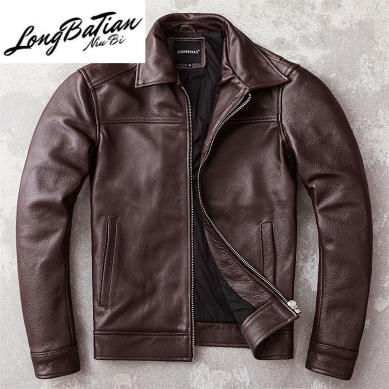 

New Top Men Clothing Men's Genuine Cowhide Leather Jacket 5XL Short Casual Autumn Coat Mens Ropa De Hombre LXR382 201114, Black