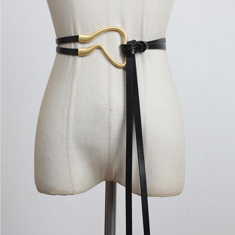 

Belts Design Irregular Vintage Buckle Knot For Women Asymmetry DIY Knotted Waistbands Long Soft PU Leather Waist Seal Girl, Black;brown